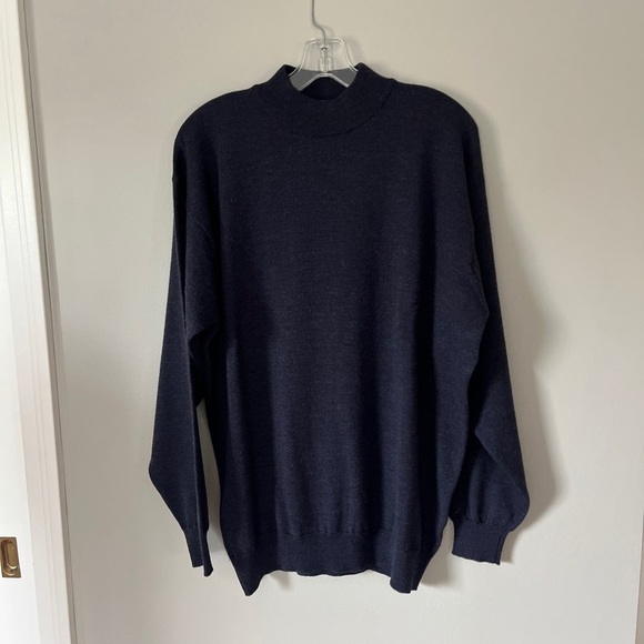 Nani Bon Made in Italy Men's Virgin Wool Sweater XL Navy Blue Soft Mock Neck - Picture 1 of 6